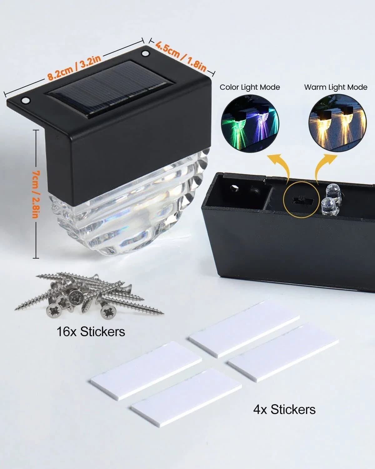 Solar Lights Outdoor 4 Pack Solar Fence Step Lights IP65 Waterproof Solar Multi