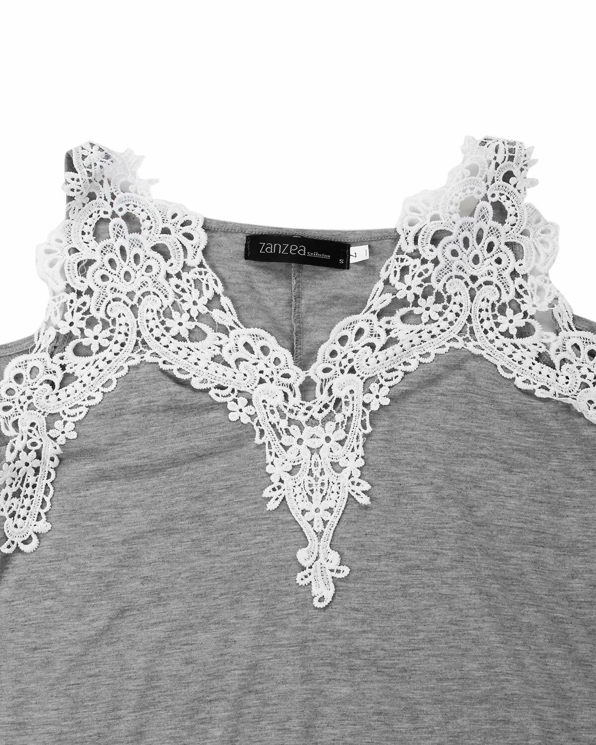 ZANZEA Women Long Sleeve Lace Crochet Hollow Off Shoulder Casual Loose Blouse