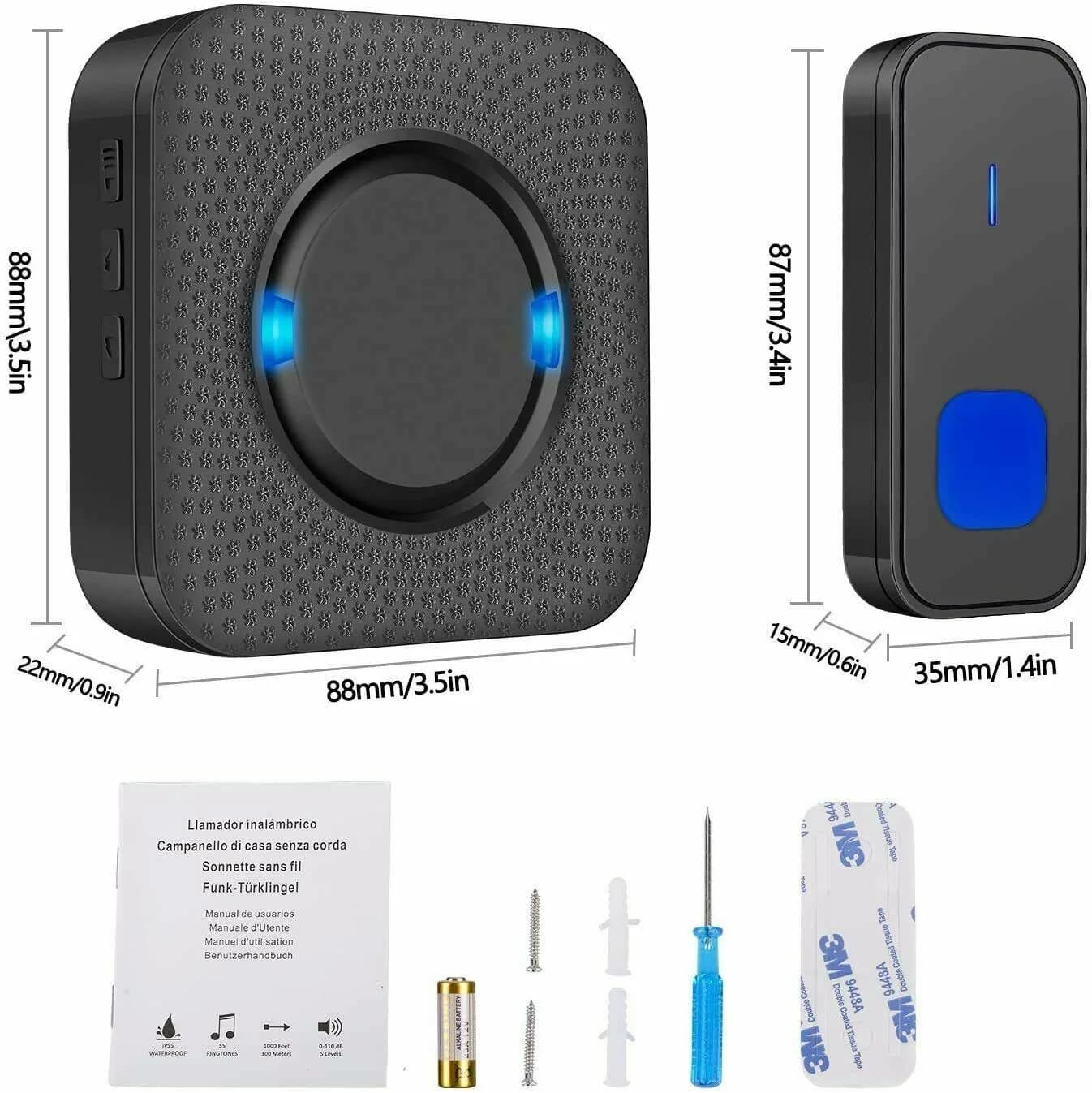 New Wireless Doorbell 1000ft Range with 55 Chimes, 5-Level Volume, LED IP55