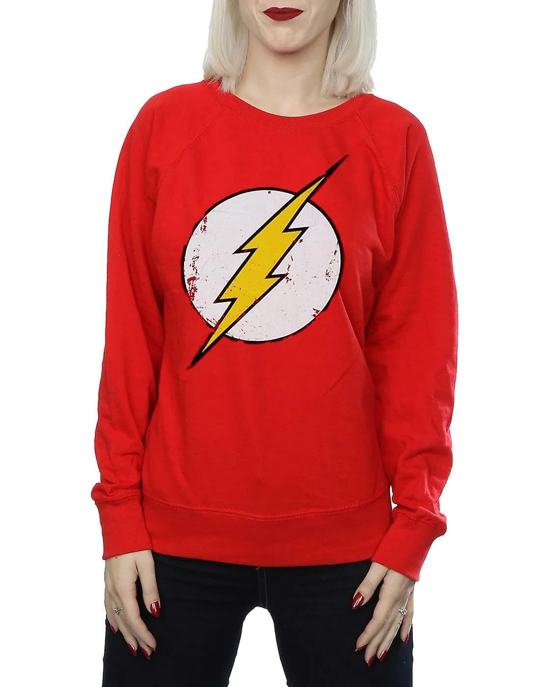 DC Comics Women's Flash Distressed Logo Sweatshirt red XL