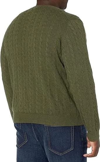 Amazon Essentials Men's Crewneck Cable Cotton Sweater Olive Green Size Small