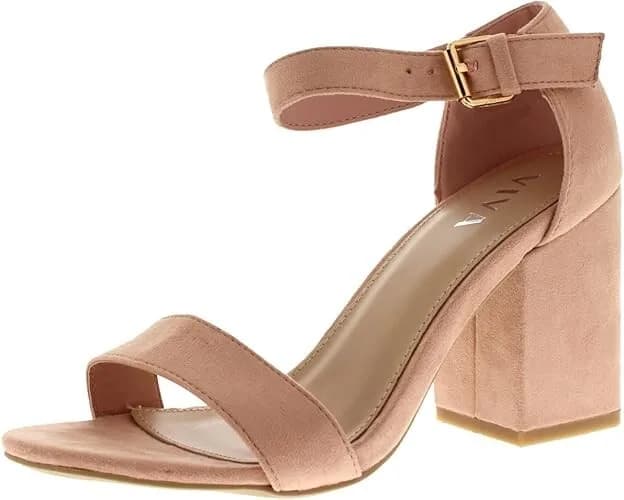 VIVA Womens Wide Mid Block Heel Suede Ankle Strap Casual Shoe Sandal UK SIZE 4