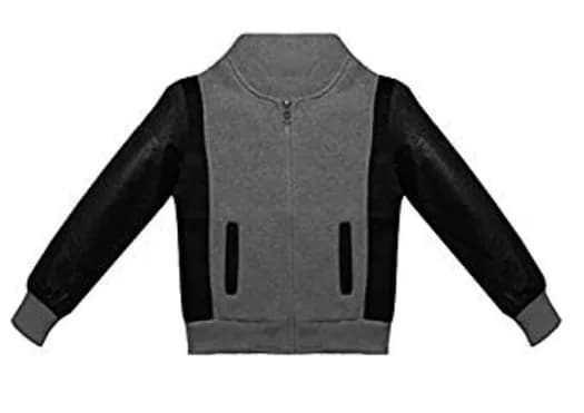 Girls Jumper with Faux Leather Sleeves, Kids Full Zip Top Fleece Lining 8yrs