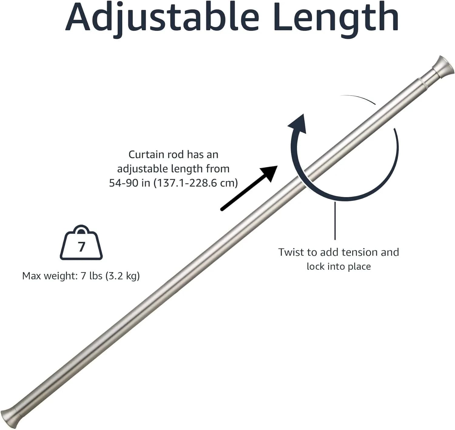 Amazon Basics Adjustable Indoor/Outdoor Tension Curtain Rod 91.4 to 137cm Nickel