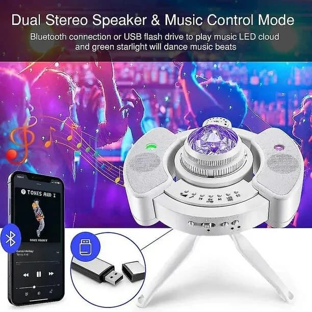 4 In 1 Led Night Light speaker Projector With Adjustable Tripod stand white
