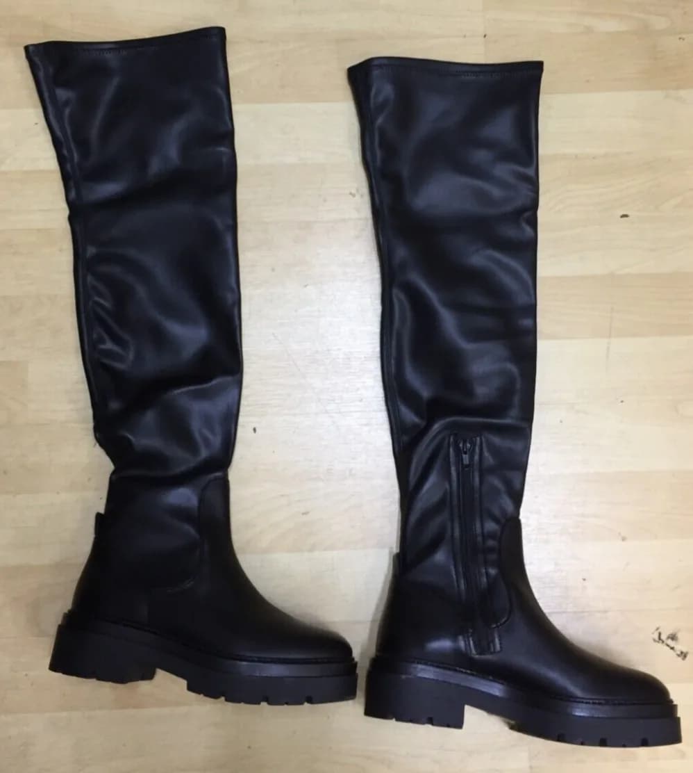 Free People Holden Over-the-Knee Black Stretch Boots Platform Lug EU37 UK 4