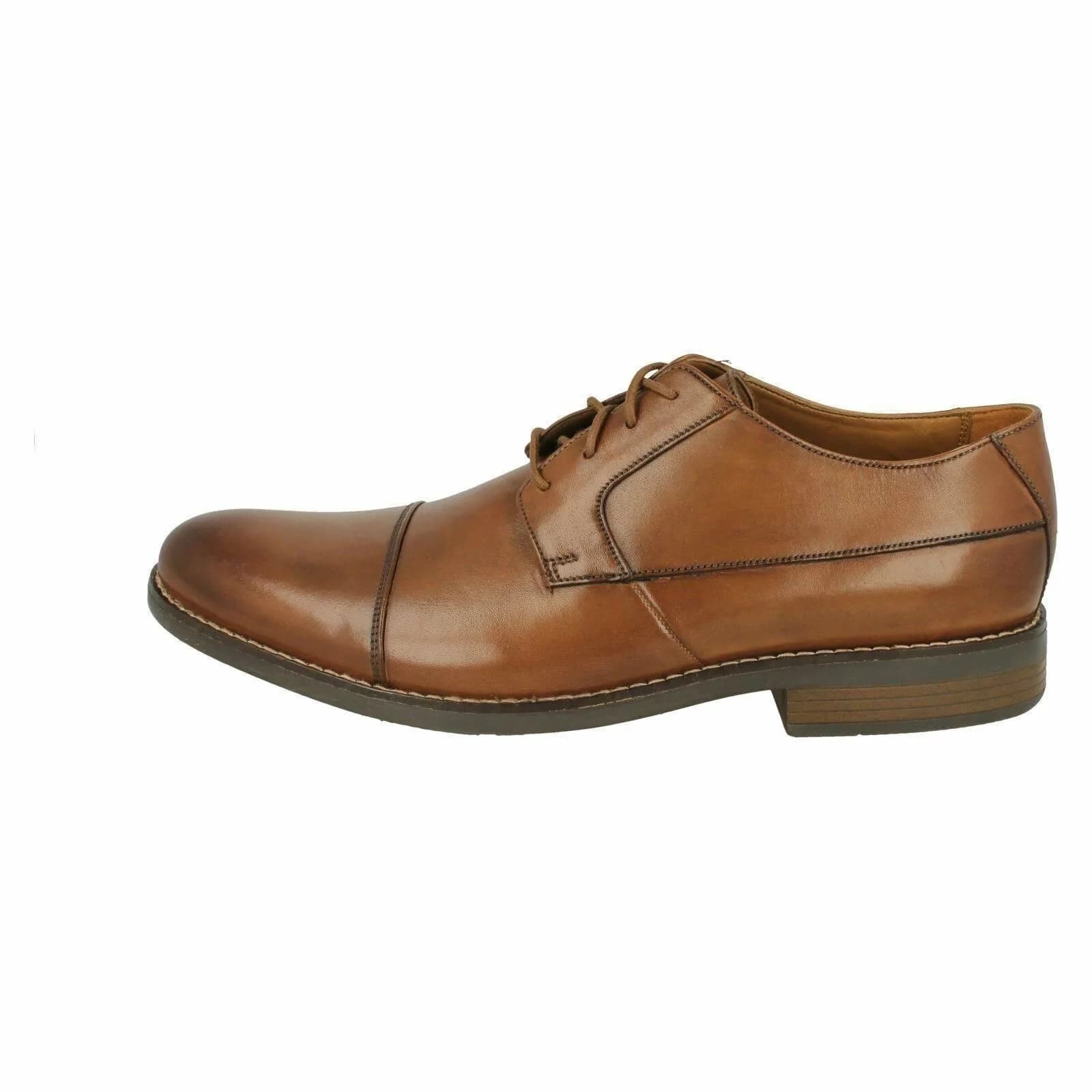 MENS CLARKS BECKEN CAP LACE UP SMART CLASSIC TOE CAP LEATHER FORMAL SHOES TAN 7H