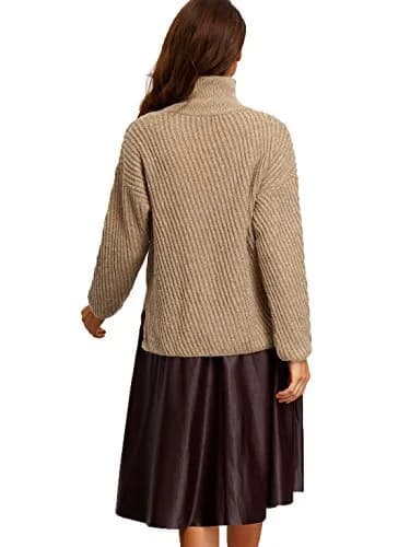 OEUVRE Women's Turtle High Neck Long Sleeve Winter Jumper Sweater Brown UK 12