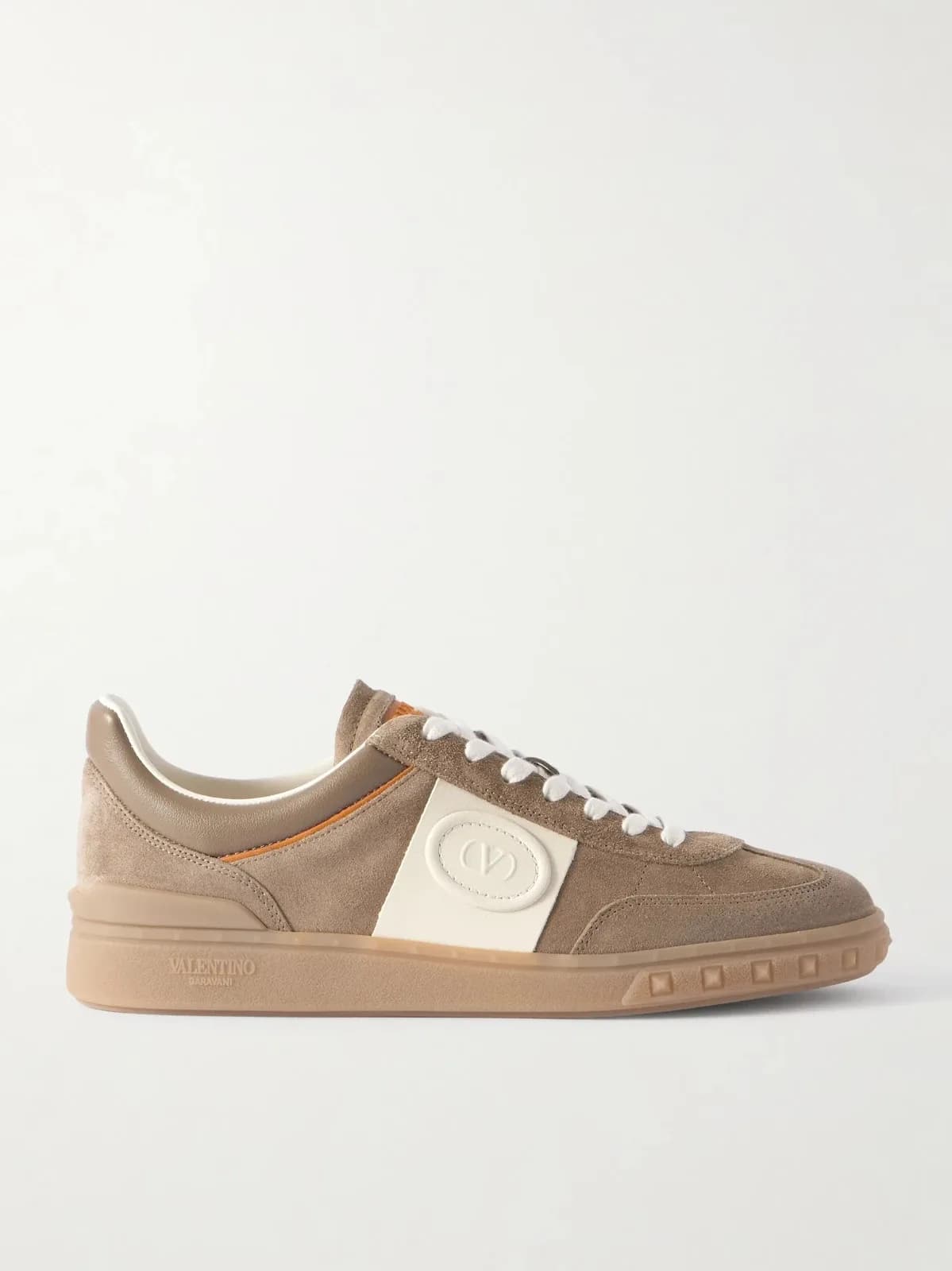 VALENTINO GARAVANI UPVILLAGE LEATHER-TRIMMED SUEDE BEIGE UK 7 NEW RRP £600