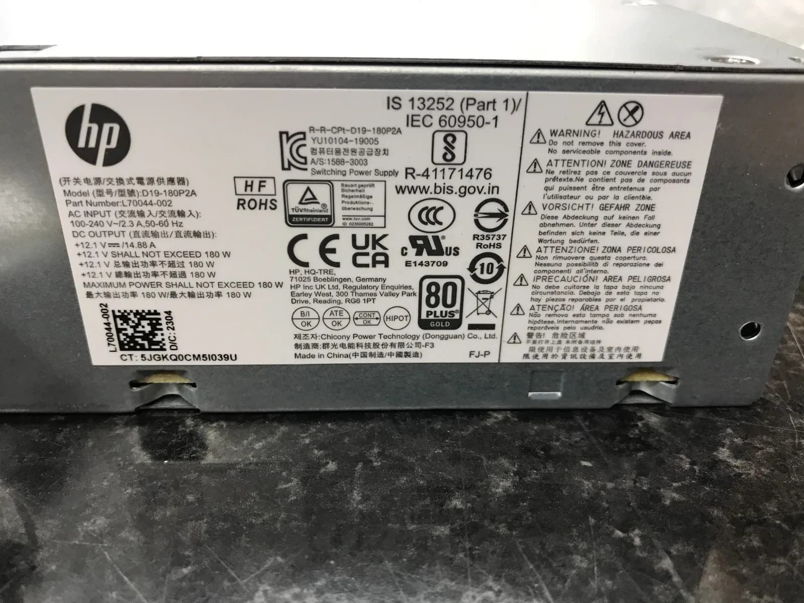 HP L70044-002 D19-180P2A 400/600/800 G7/G8 180W PSU Power Supply