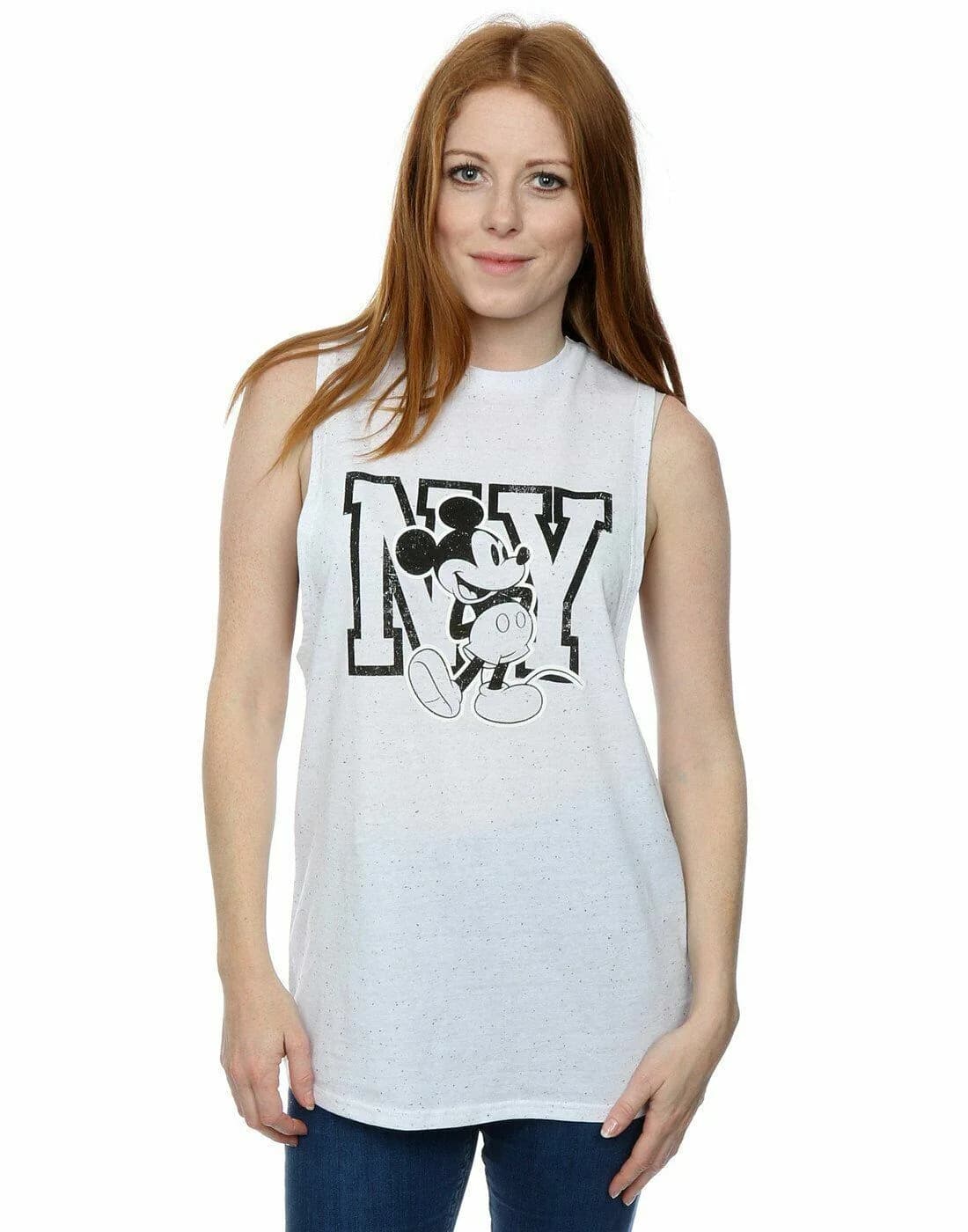 New Disney Women's Mickey Mouse NY Vest White Spotted grey