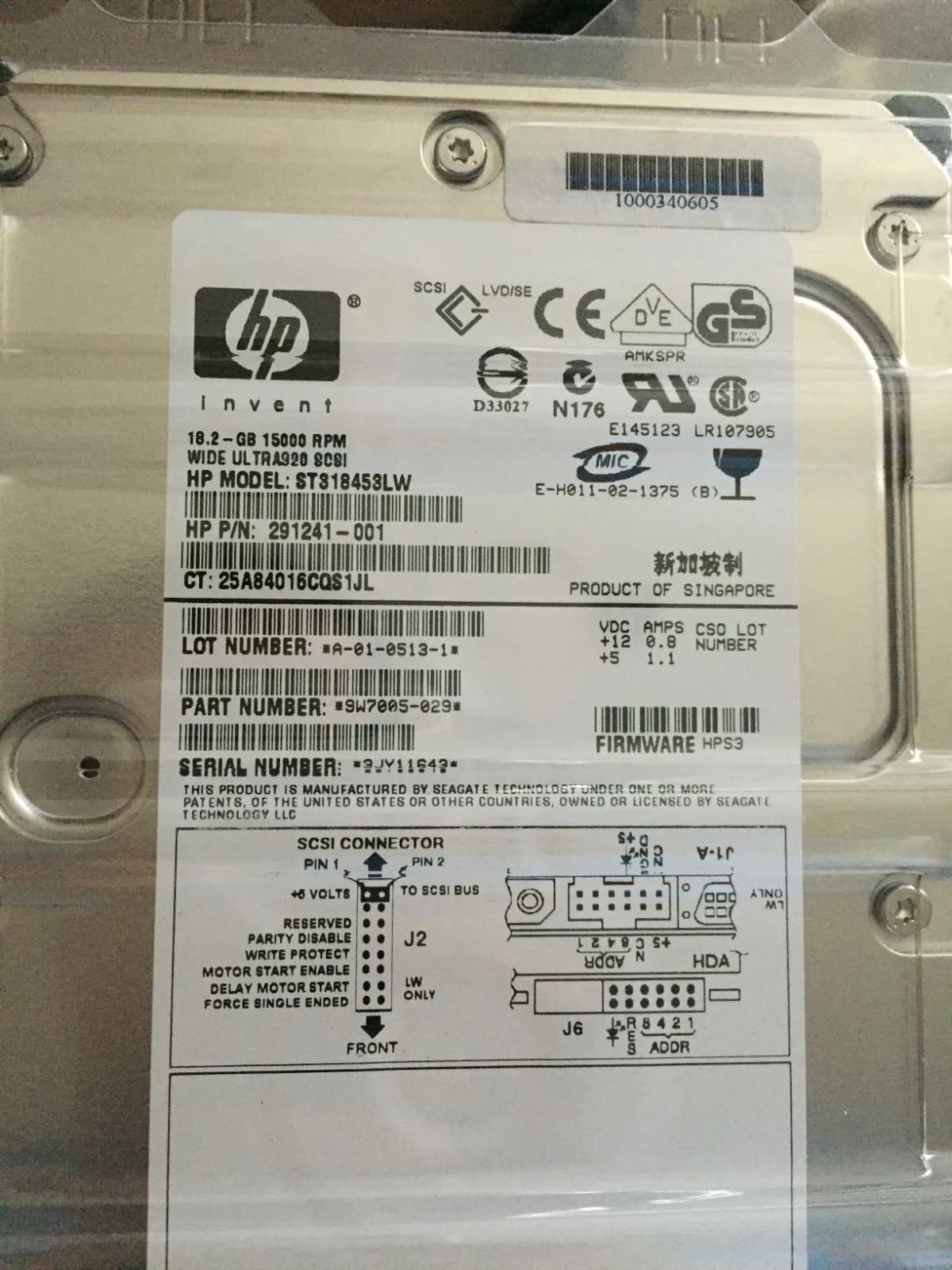 HP SCUZZY HDD HARD DRIVE ST318453LW 18.2GB 1500 RPM SCSI 68 PIN HP PART 291241-