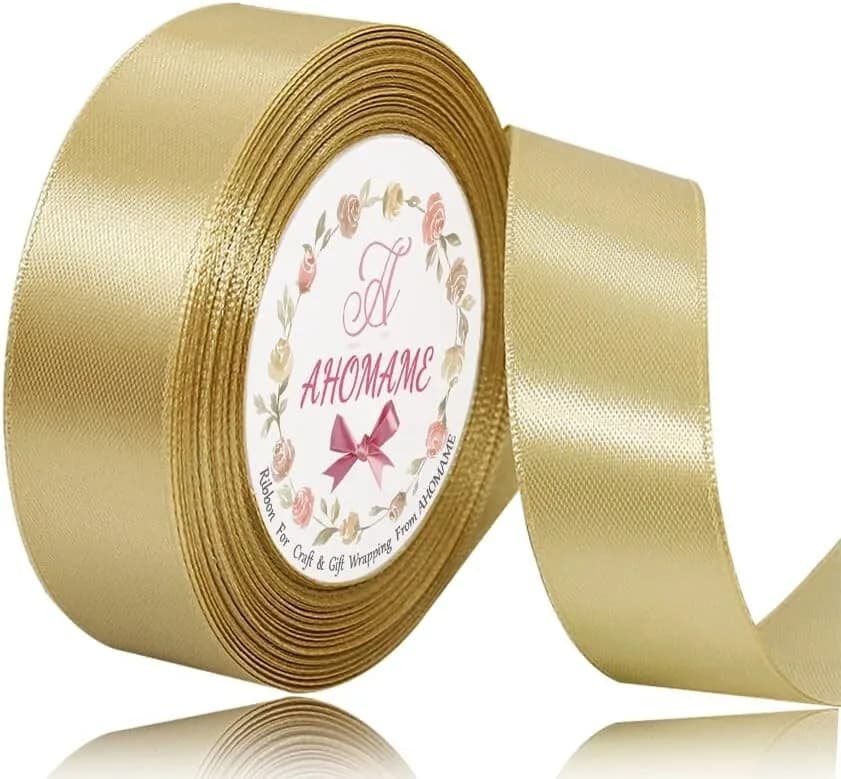 Double Faced Gold Satin Tying Ribbon 25mm, 23 Meters Solid Color Xmas Gift Wrap