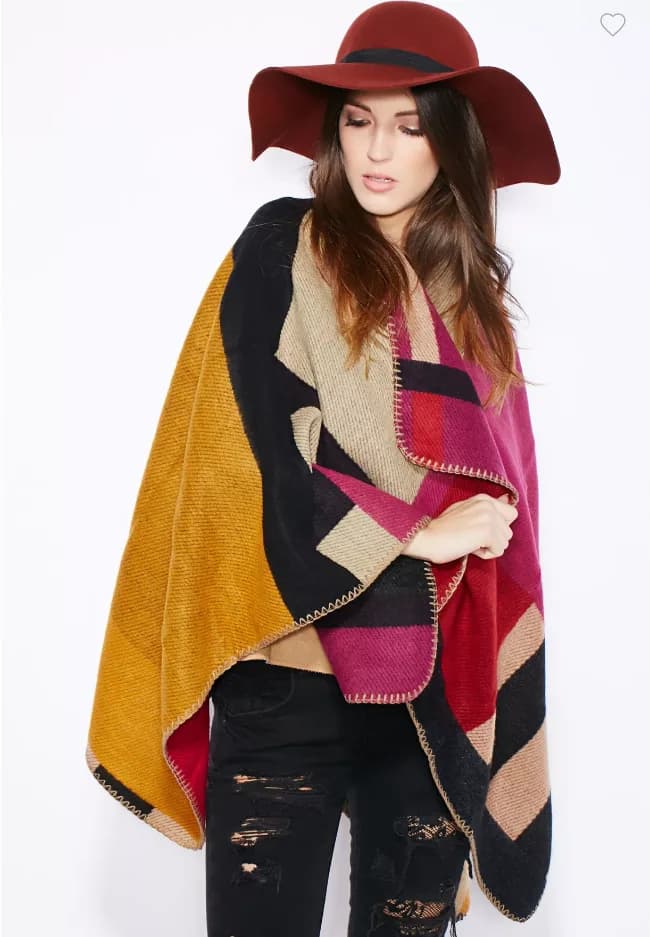 Boutique Ladies Womens Colour Block Kimono Shawl Wrap Winter Autumn Acrylic