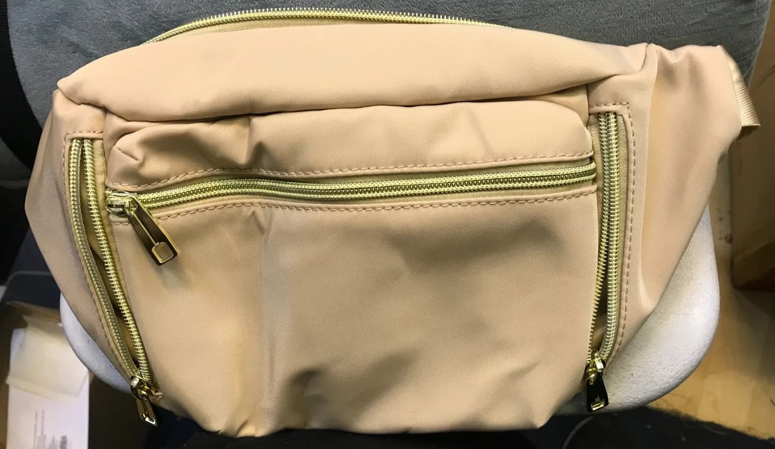Women's Fanny Pack Waist Bag Gold Beige – 7 Pockets – 30cm x 14cm – Stylish Cros