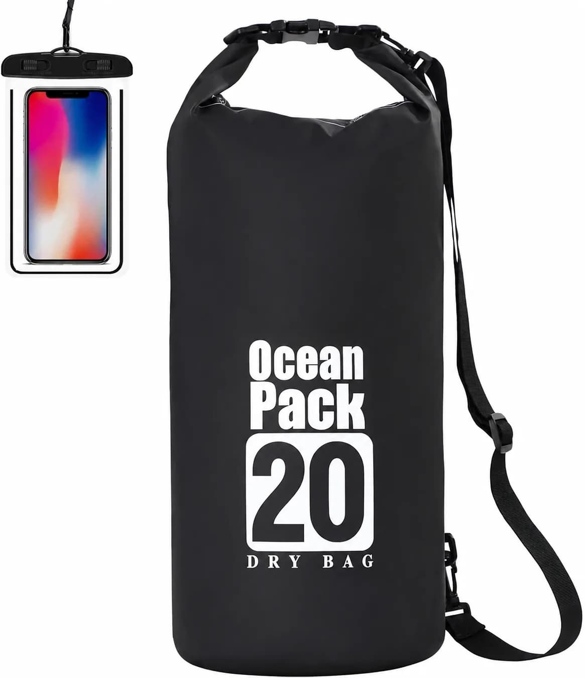 Dry Bag Waterproof, 20L Dry Sack with Adjustable Shoulder Strap and Phone Pouch