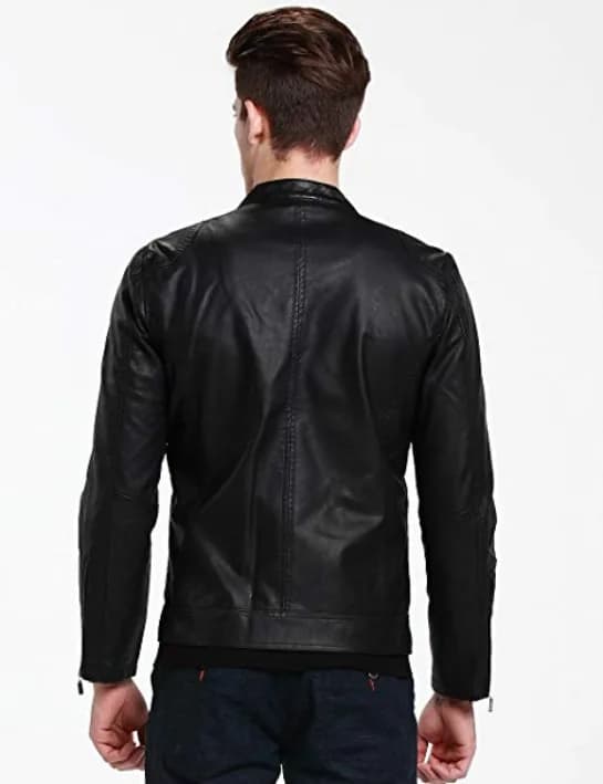 SSLR Men's Slim Casual Faux Leather Moto Jacket Coat